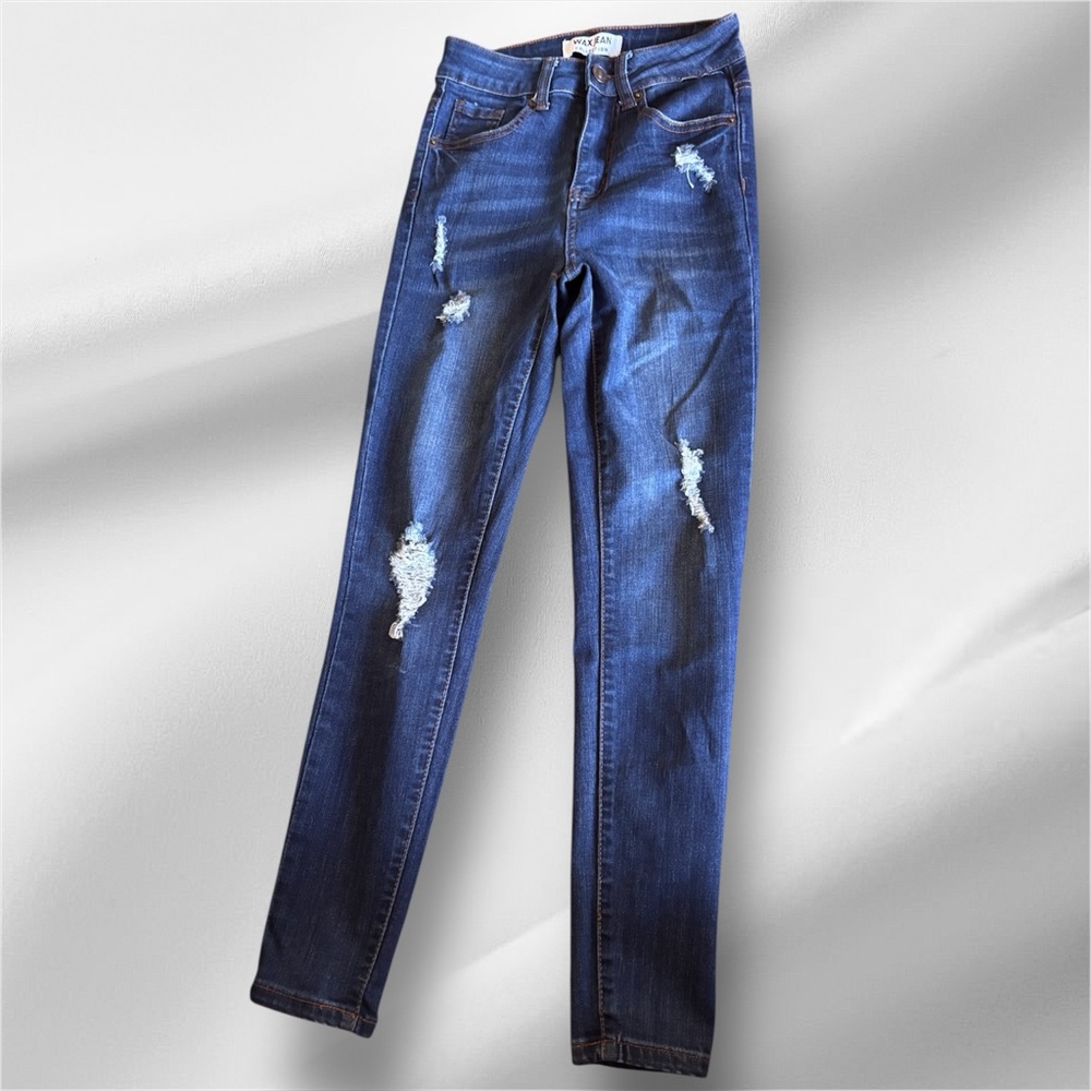 Wax Jean Dark Blue Distressed Skinny Jeans